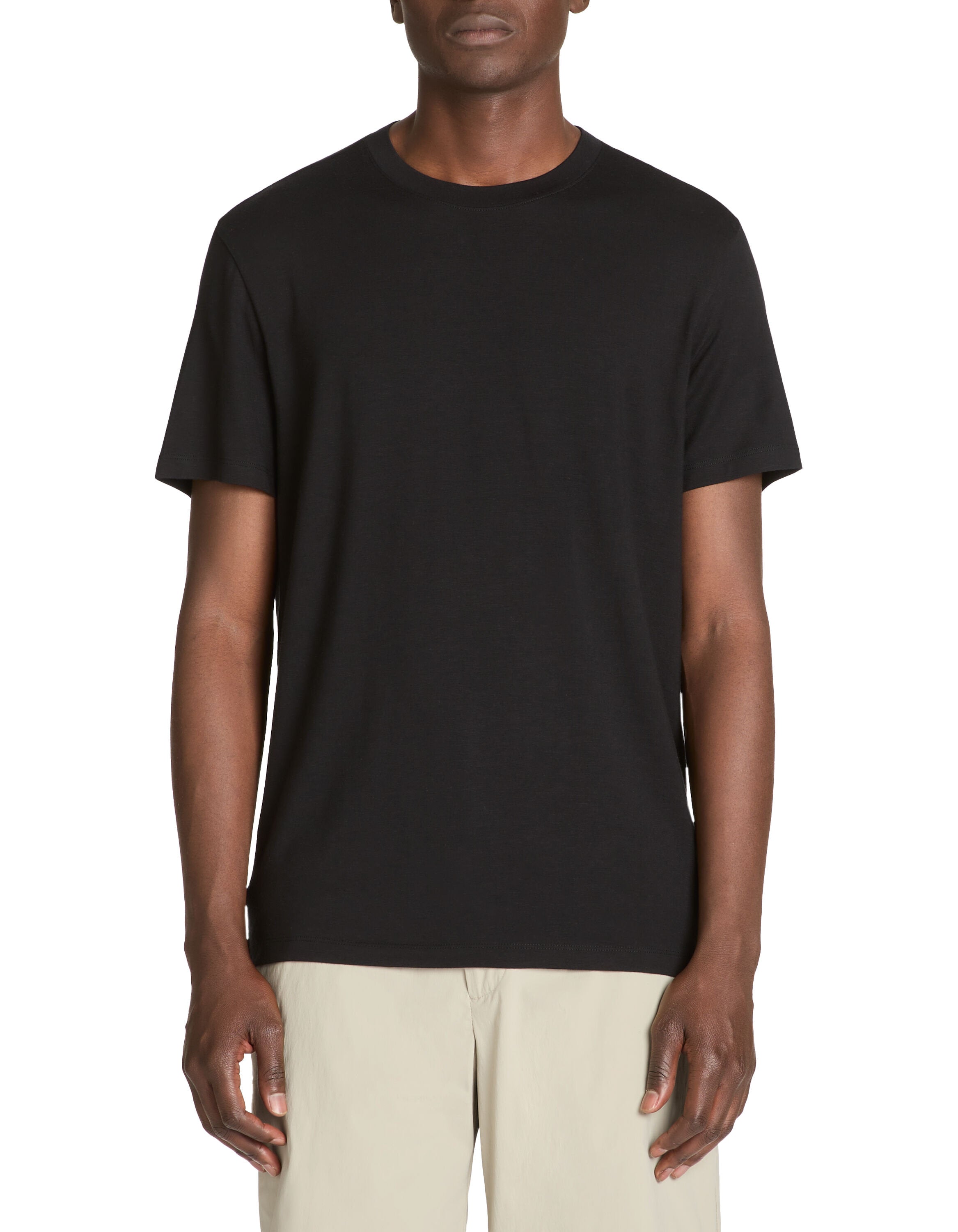 Straight Crew Neck T-Shirt In Stretch Tencel - Black_02