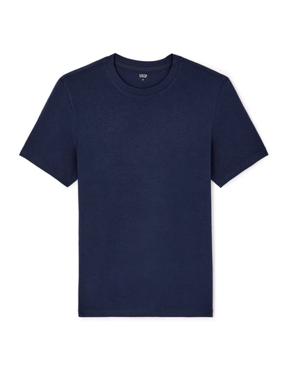 Straight Round Neck T-Shirt In Tencel Stretch - Navy_01