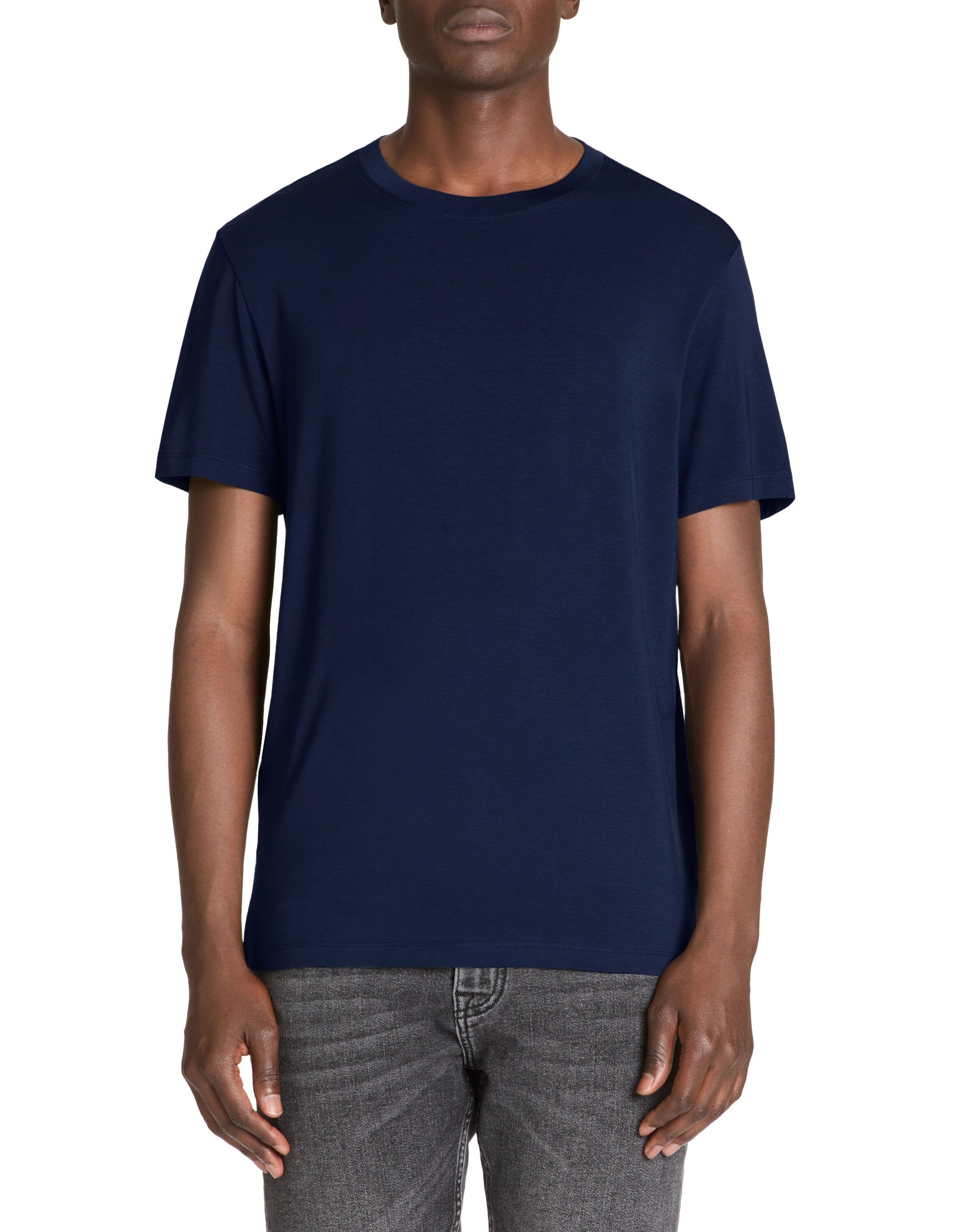 Straight Round Neck T-Shirt In Tencel Stretch - Navy_02