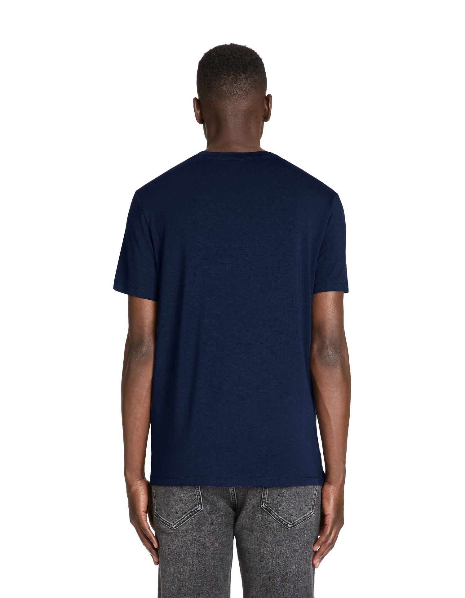 Straight Round Neck T-Shirt In Tencel Stretch - Navy_04