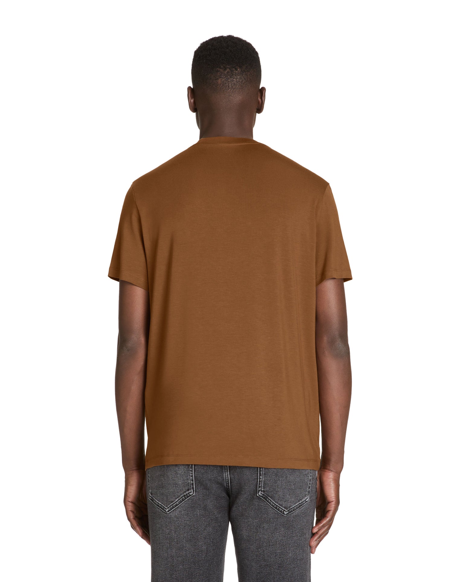 Straight Round Neck T-Shirt In Tencel Stretch - Beige_04