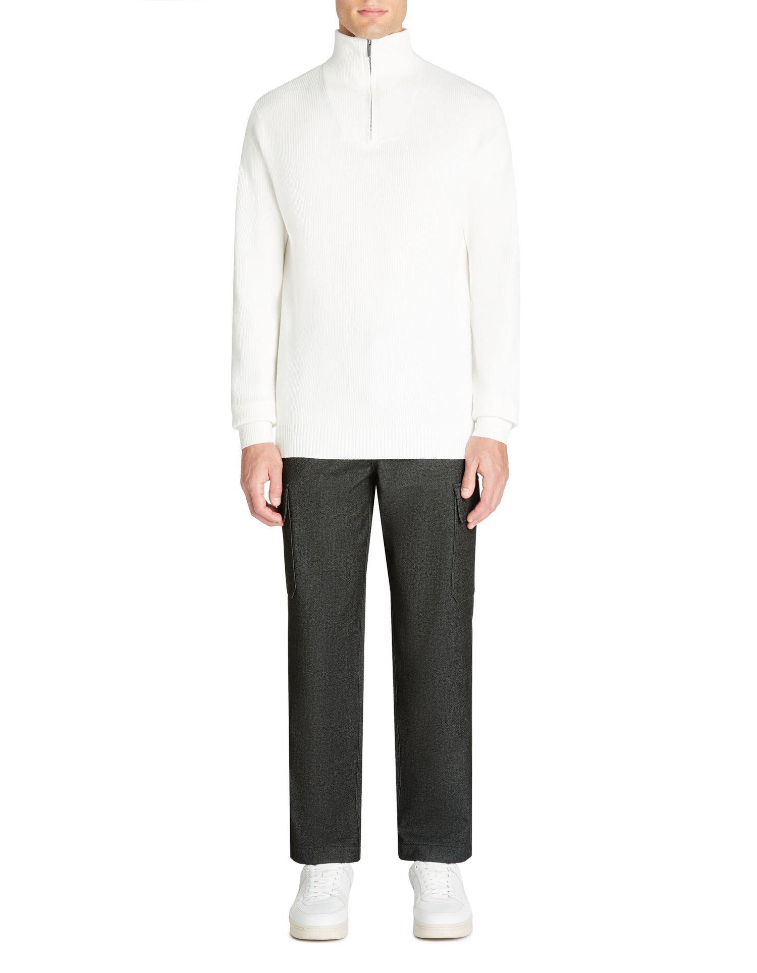 Celio_Ecru Regular Cotton-Blend Trucker Collar Sweater_JETRUCKER_ECRU_02