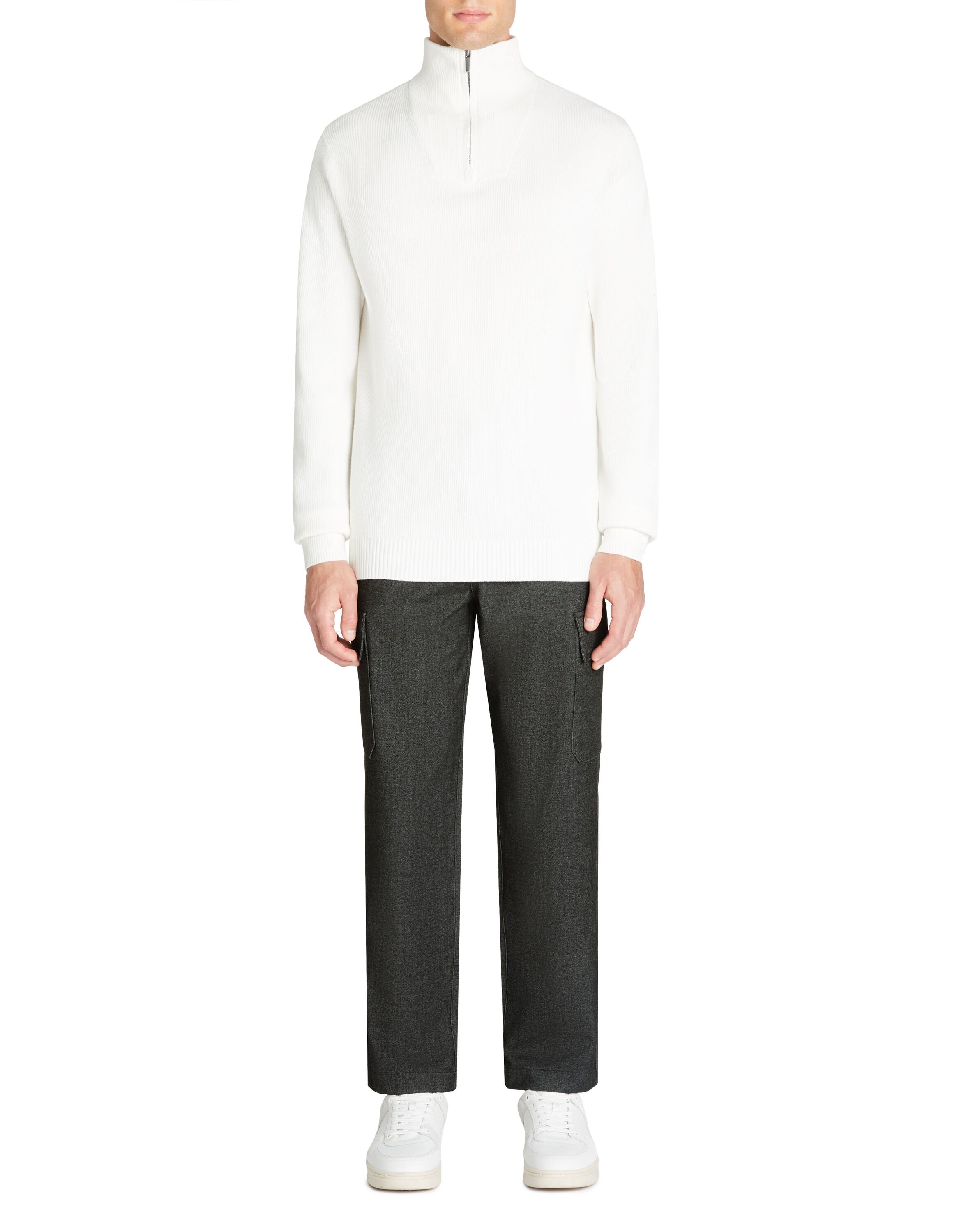 Celio_Ecru Regular Cotton-Blend Trucker Collar Sweater_JETRUCKER_ECRU_02