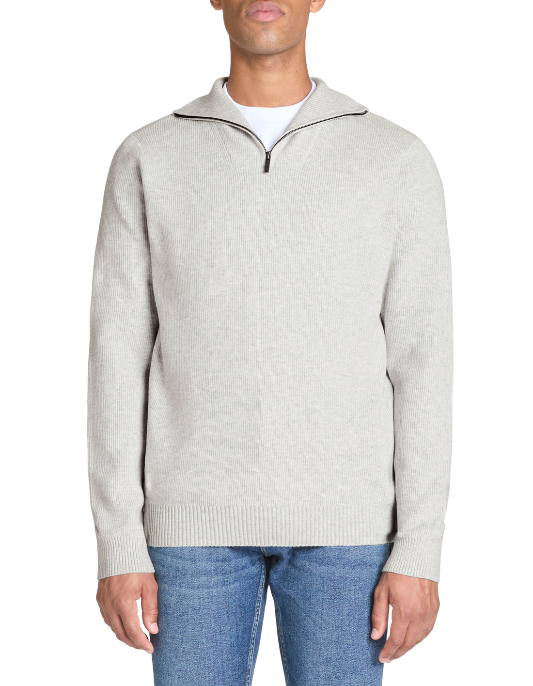 Celio_Heather Grey Regular Cotton-Blend Trucker Neck Sweater_JETRUCKER_LIGHT GREY MEL_01
