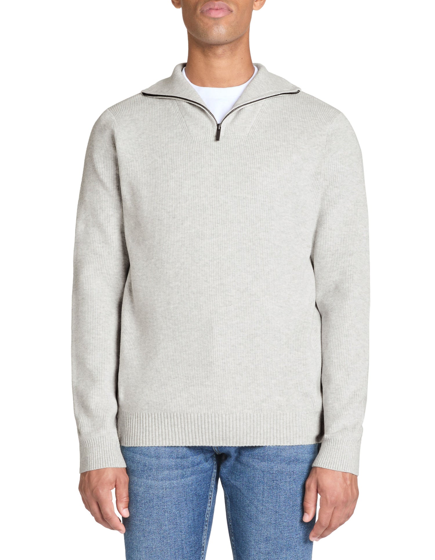 Celio_Heather Grey Regular Cotton-Blend Trucker Neck Sweater_JETRUCKER_LIGHT GREY MEL_01