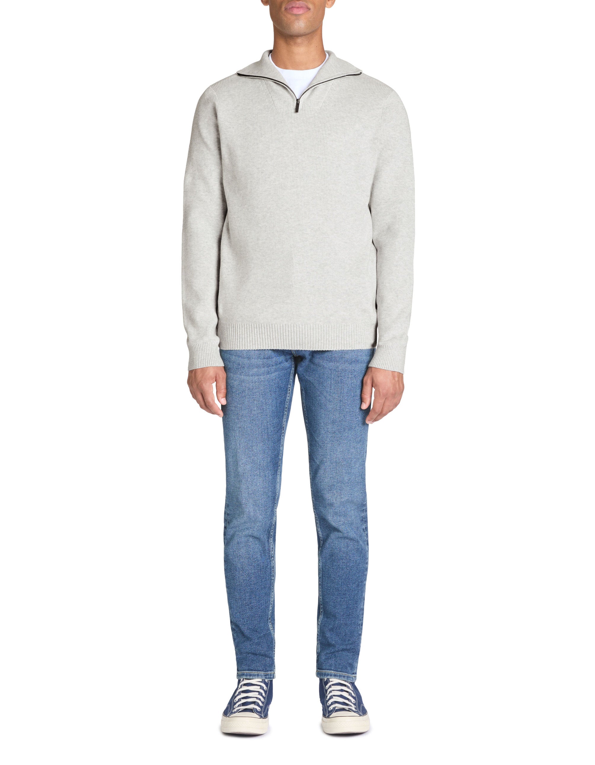 Celio_Heather Grey Regular Cotton-Blend Trucker Neck Sweater_JETRUCKER_LIGHT GREY MEL_02