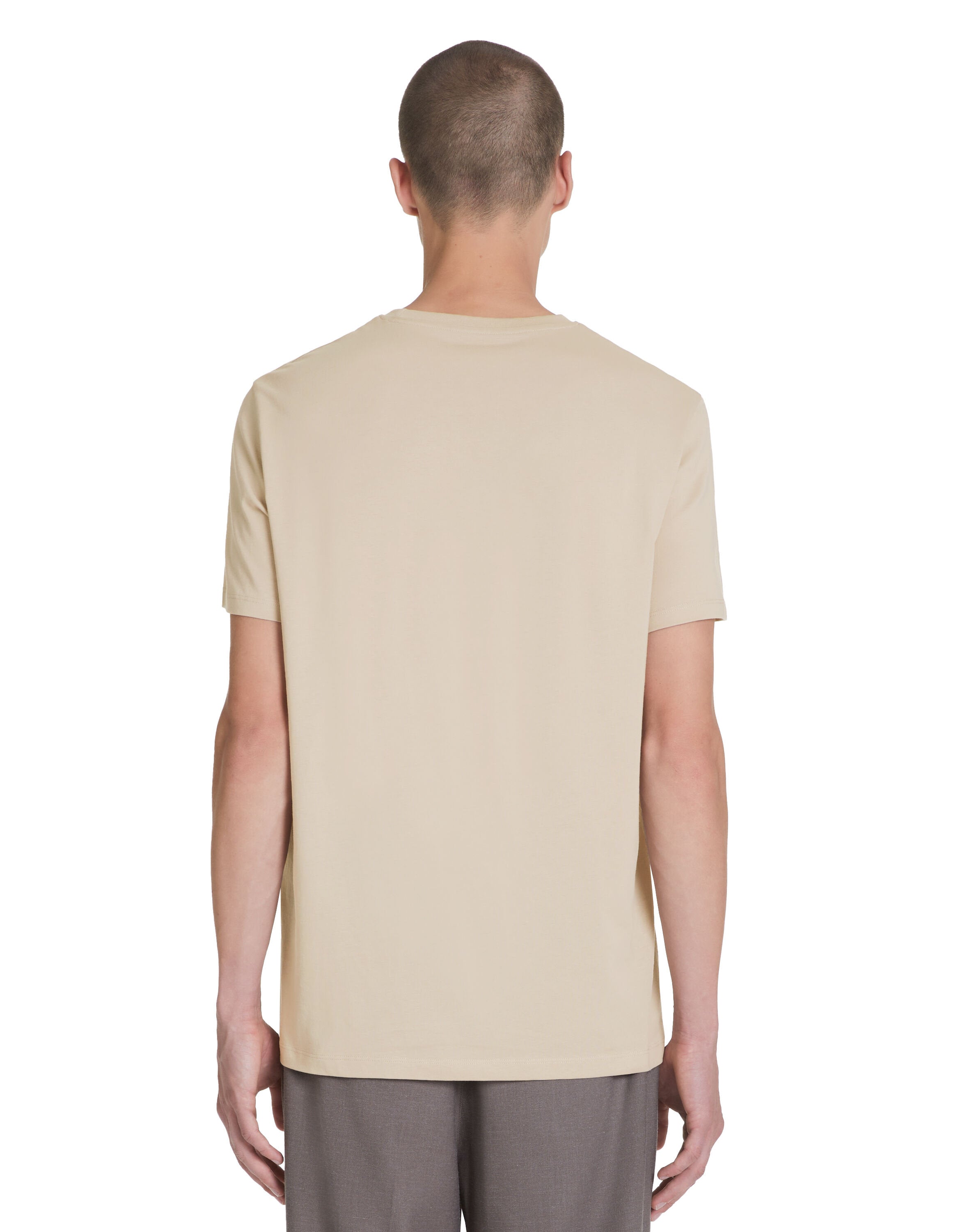 100% Cotton Round Neck Straight T-Shirt - Beige_04