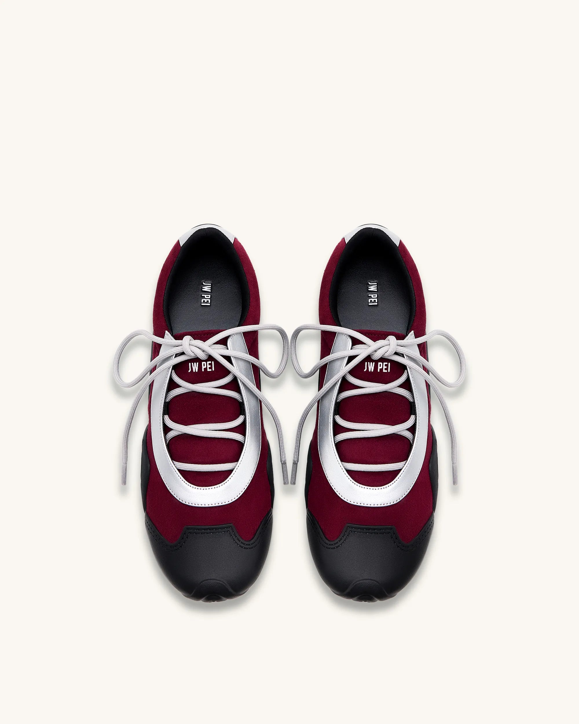 JW PEI Burgundy &amp; Light Grey Women Caitlin Faux Suede Lace-up Ballerina Sneakers  SKU: JF30521-43_Burgundy &amp; Light Grey Image 01