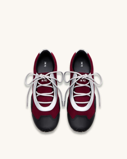 JW PEI Burgundy &amp; Light Grey Women Caitlin Faux Suede Lace-up Ballerina Sneakers  SKU: JF30521-43_Burgundy &amp; Light Grey Image 01
