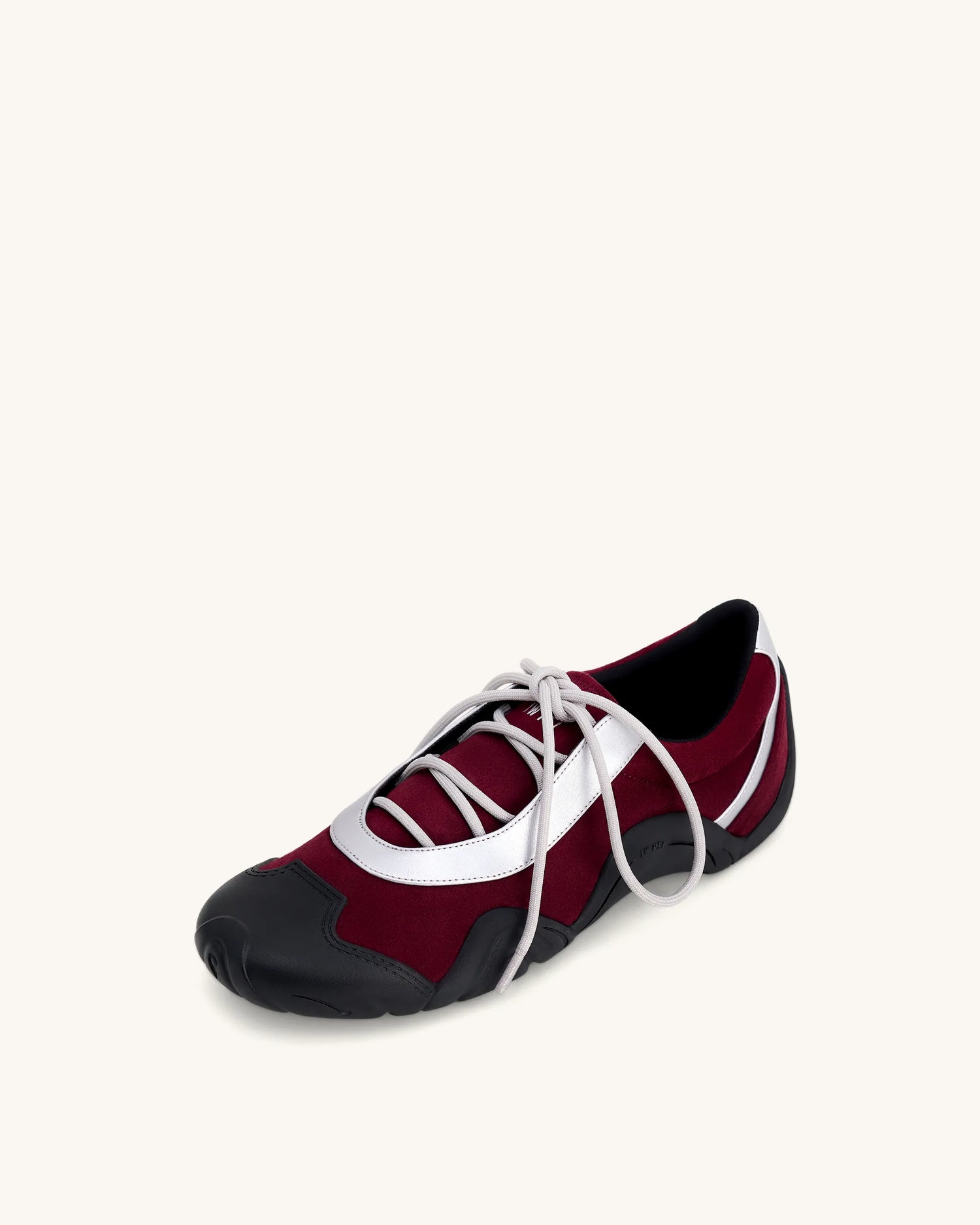 JW PEI Multi-Color Women Caitlin Faux Suede Lace-up Ballerina Sneakers  SKU: JF30521-43_Burgundy &amp; Light Grey Image 02