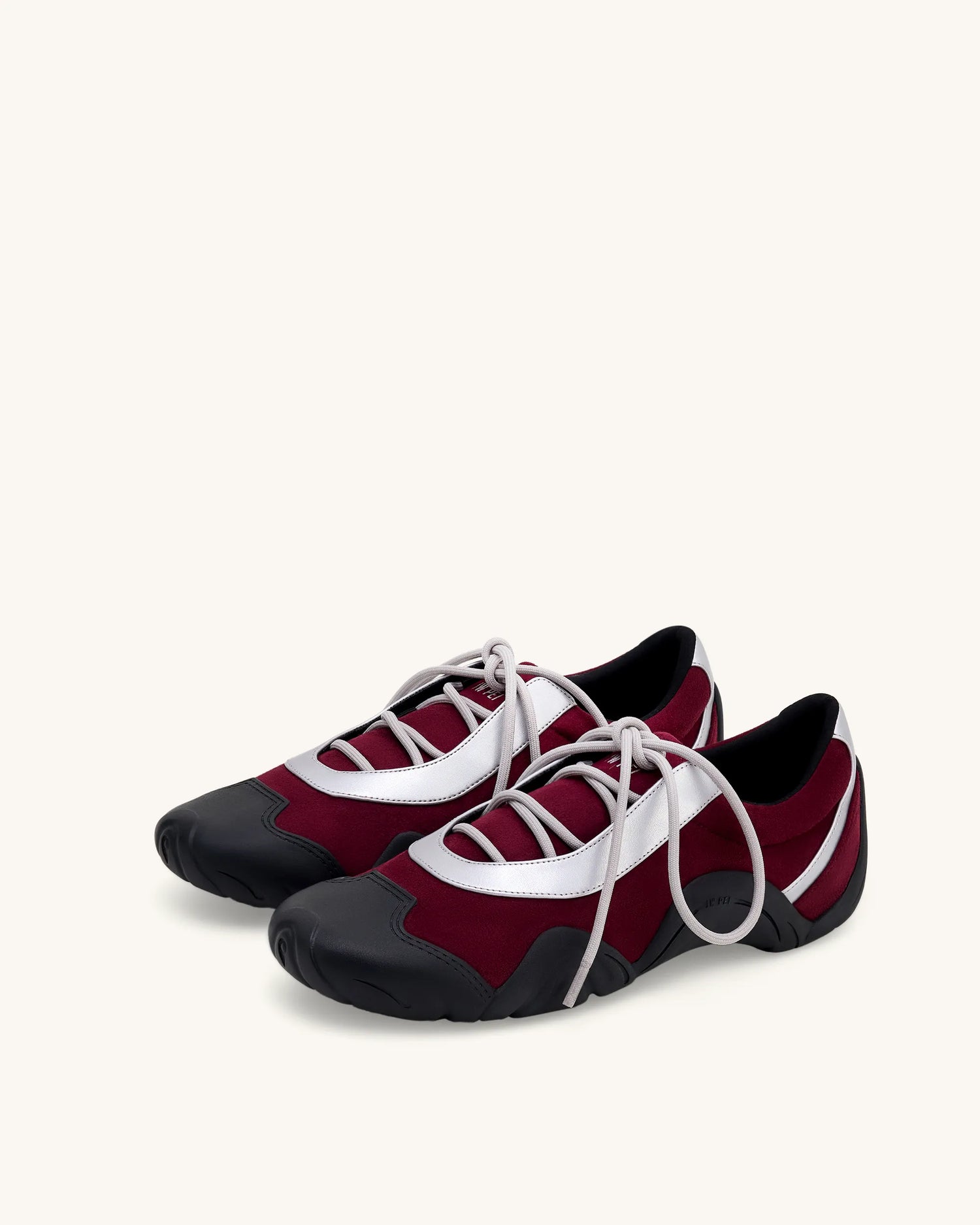 JW PEI Burgundy &amp; Light Grey Women Caitlin Faux Suede Lace-up Ballerina Sneakers  SKU: JF30521-43_Burgundy &amp; Light Grey Image 05