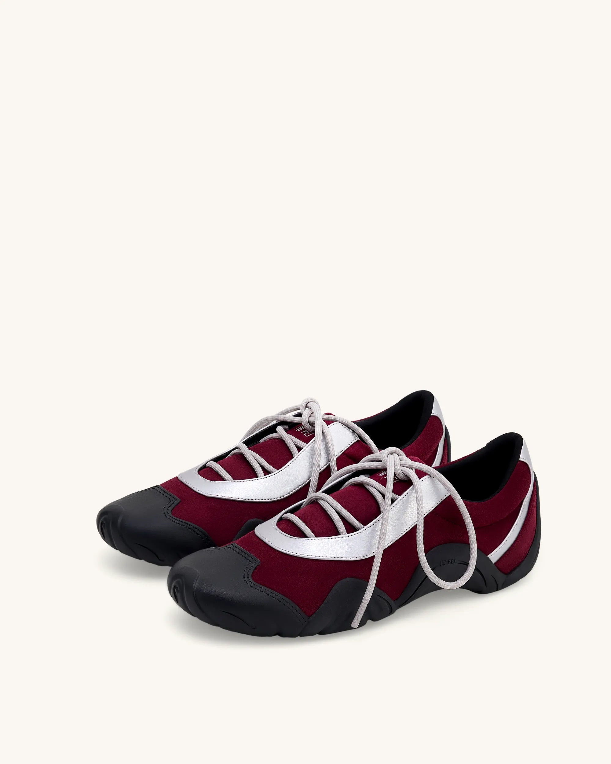 JW PEI Burgundy &amp; Light Grey Women Caitlin Faux Suede Lace-up Ballerina Sneakers  SKU: JF30521-43_Burgundy &amp; Light Grey Image 05
