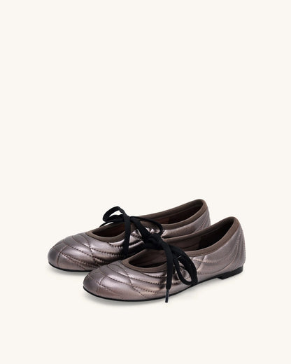 JW PEI Dark Brown Women Erika Topstitching Lace-up Ballet Flats - Dark Brown SKU: JF30619-32_Dark Brown Image 03
