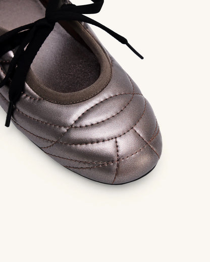 JW PEI Dark Brown Women Erika Topstitching Lace-up Ballet Flats - Dark Brown SKU: JF30619-32_Dark Brown Image 06