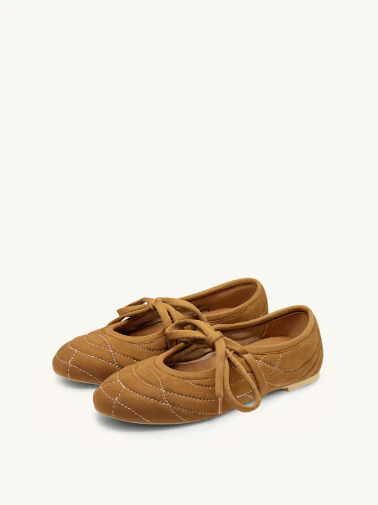 JW PEI Brown Women Erika Topstitching lace-up ballet Flats  SKU: JF30619-37_Brown Image 01