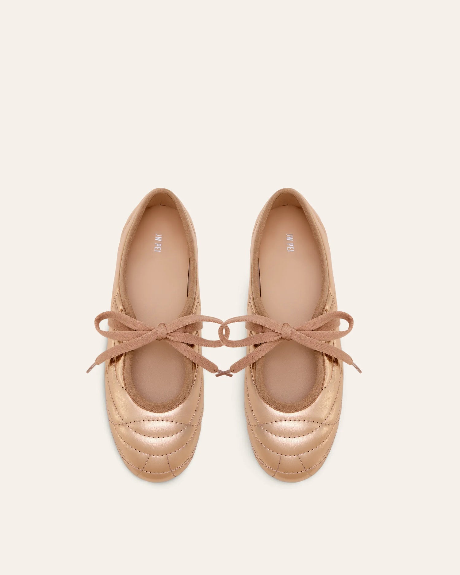 JW PEI Champagne  Erika Topstitching Lace-Up Ballet Flats SKU: JF30619-8_Champagne Image 01