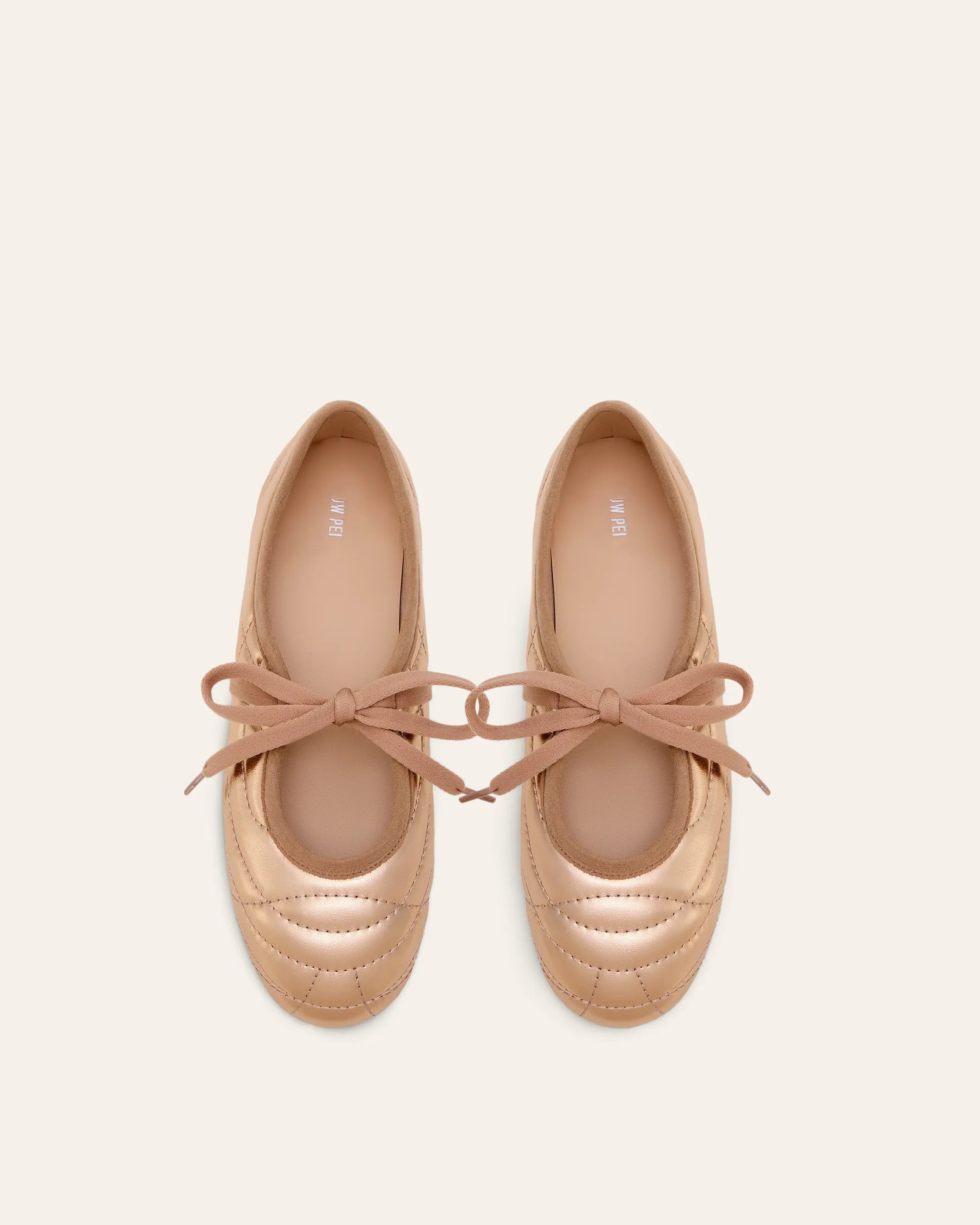 JW PEI Champagne  Erika Topstitching Lace-Up Ballet Flats SKU: JF30619-8_Champagne Image 01