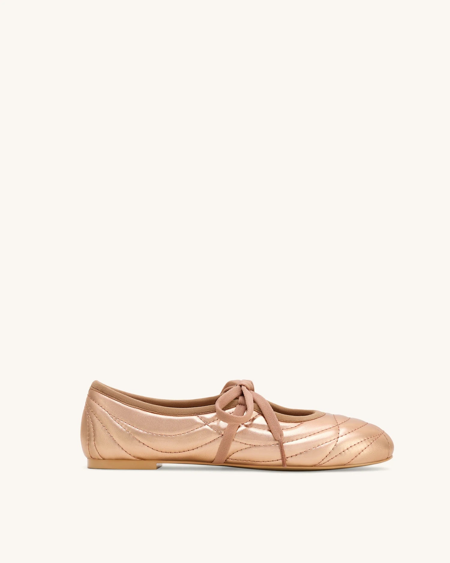 JW PEI Champagne  Erika Topstitching Lace-Up Ballet Flats SKU: JF30619-8_Champagne Image 02