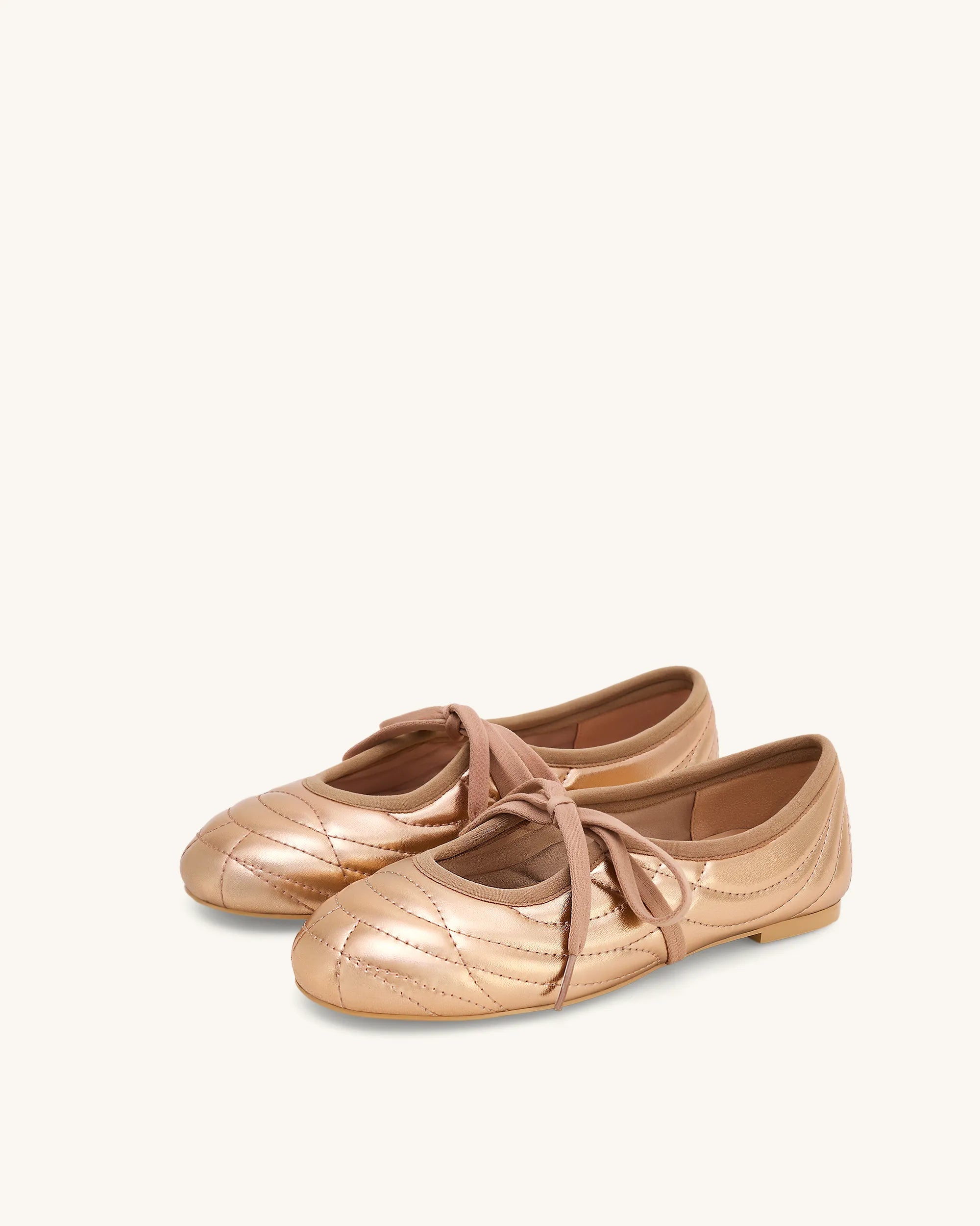 JW PEI Champagne  Erika Topstitching Lace-Up Ballet Flats SKU: JF30619-8_Champagne Image 03