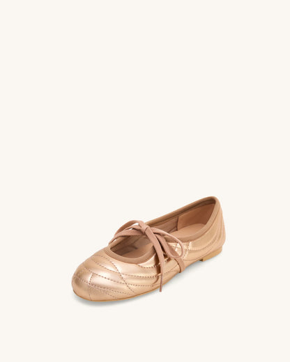 JW PEI Champagne  Erika Topstitching Lace-Up Ballet Flats SKU: JF30619-8_Champagne Image 05