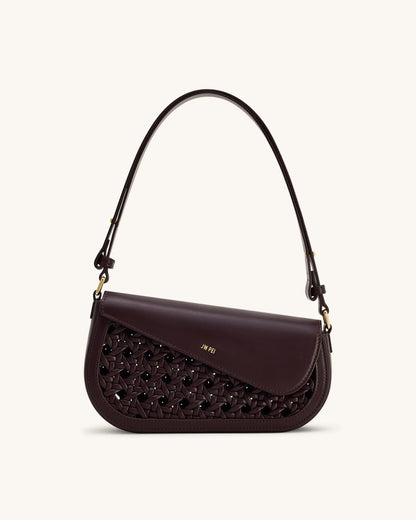 JW Pei Burgundy Women Addisyn Cutout Woven Shoulder Bag SKU: JH30314-43_Burgundy Image 01