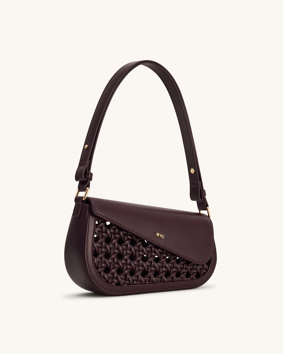 JW Pei Burgundy Women Addisyn Cutout Woven Shoulder Bag SKU: JH30314-43_Burgundy Image 02