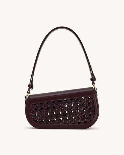 JW Pei Burgundy Women Addisyn Cutout Woven Shoulder Bag SKU: JH30314-43_Burgundy Image 03