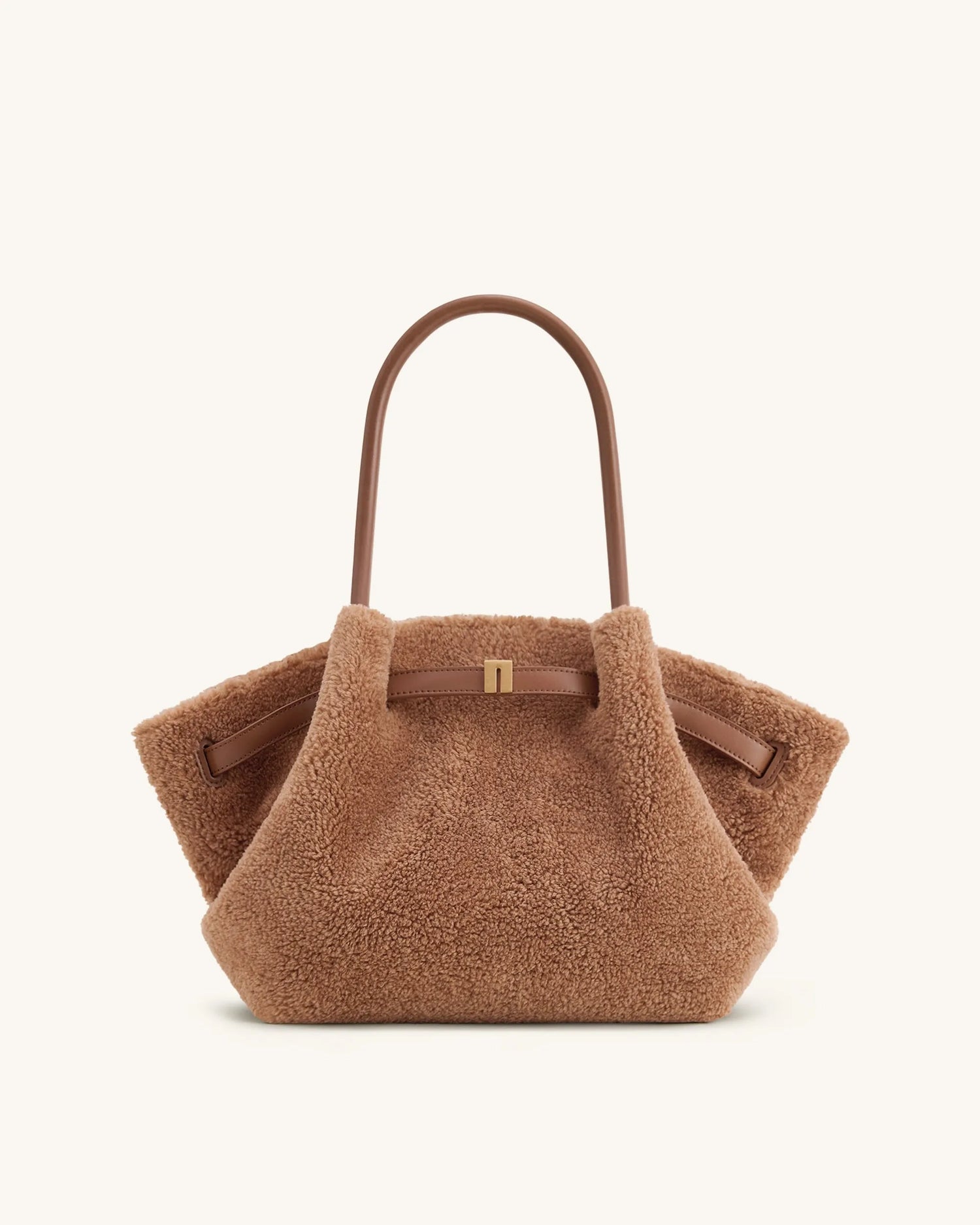 JW PEI Coffee Brown Women Hana Medium Faux Fur Tote Bag - Coffee Brown SKU: JH306B04-37_Coffee Brown Image 01
