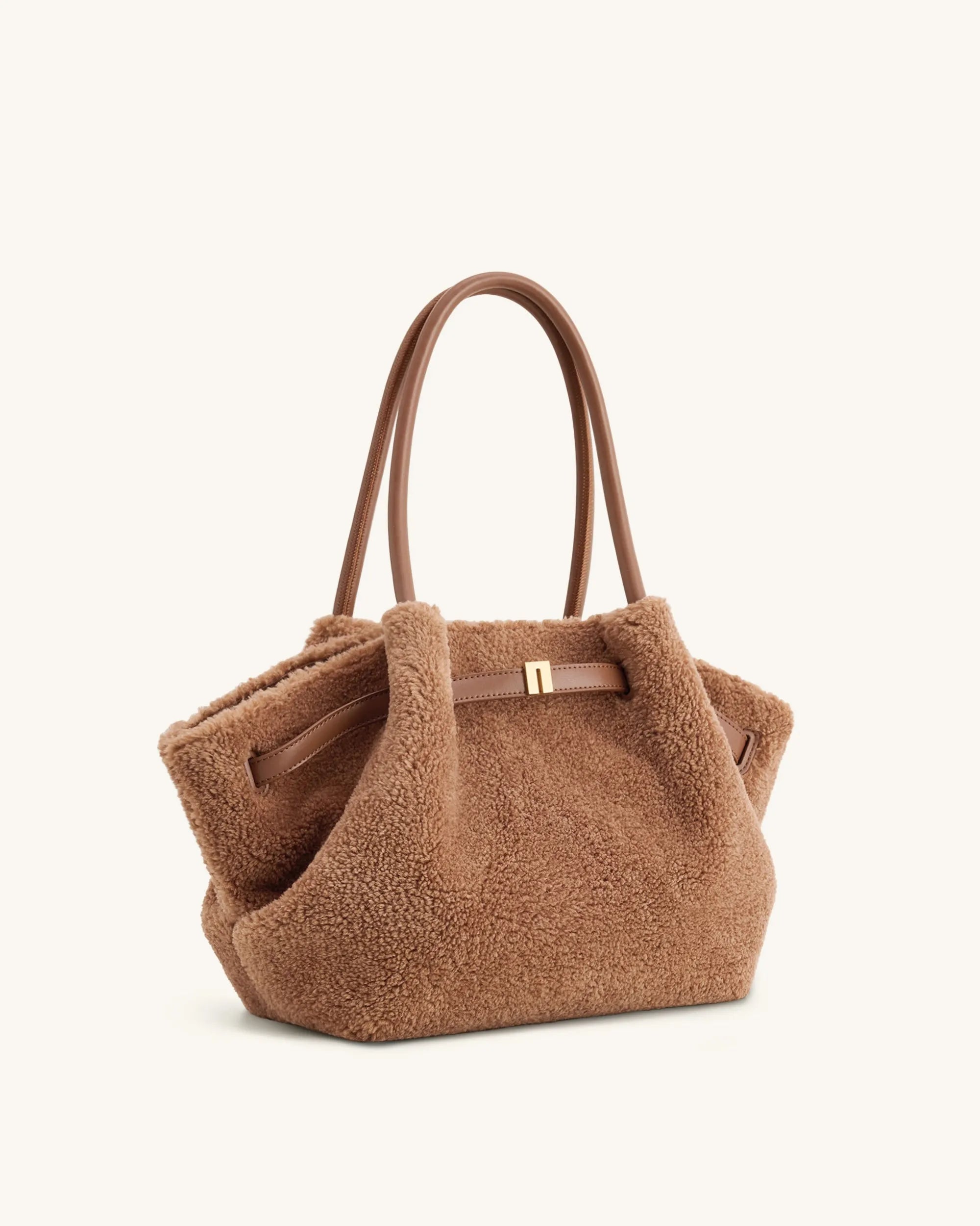 JW PEI Coffee Brown Women Hana Medium Faux Fur Tote Bag - Coffee Brown SKU: JH306B04-37_Coffee Brown Image 03