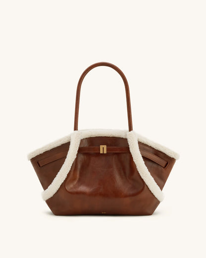 JW PEI_Brown_Hana Medium Faux Shearling Trim Tote Bag_JH306B04-38_Brown_01