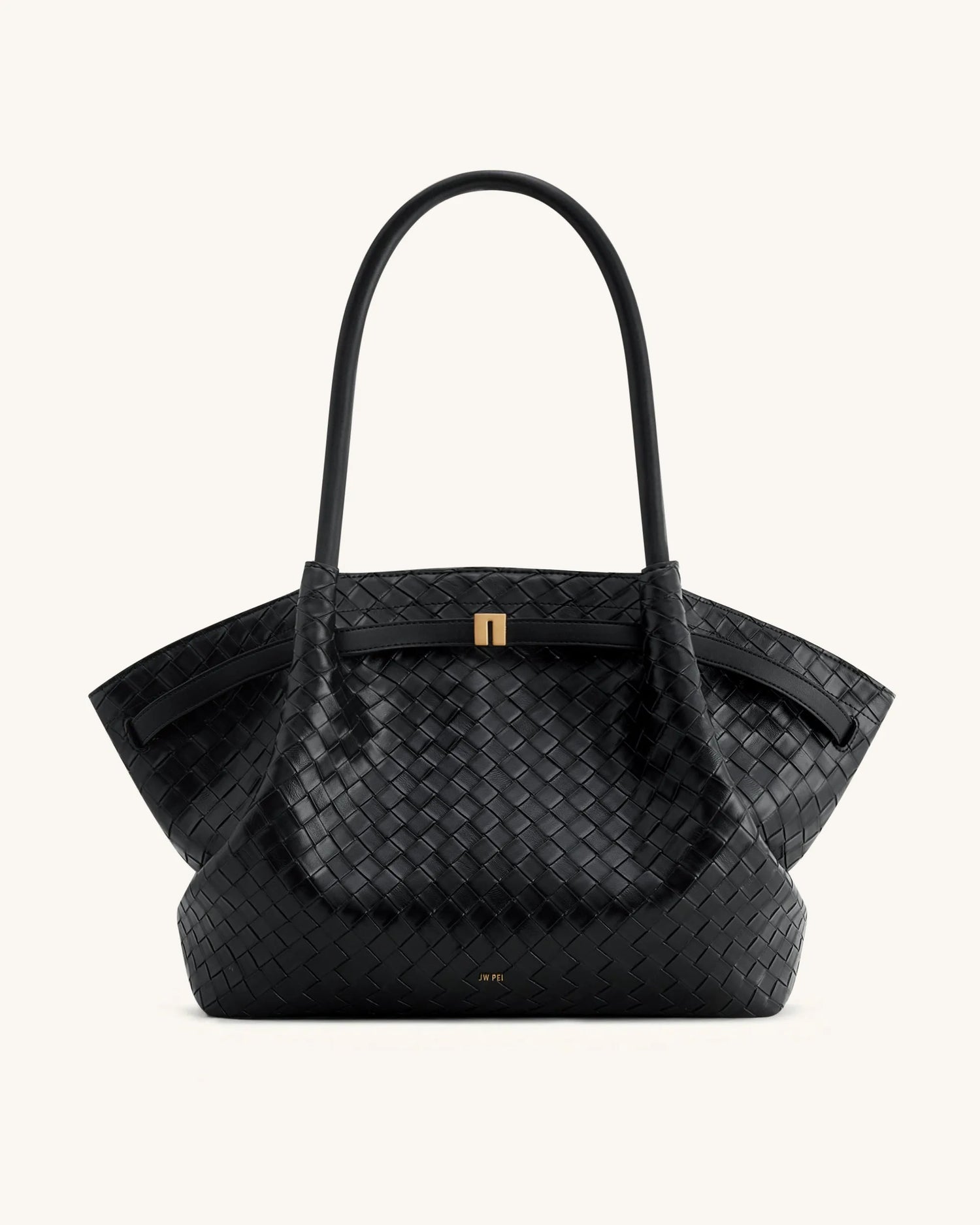 JW PEI Black Women Hana Large Weave Texture Tote Bag - Black SKU: JH306C05-11_Black Image 01