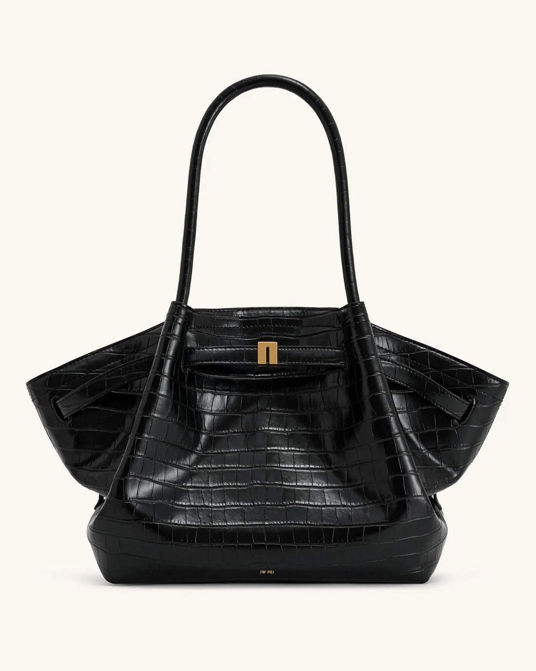 JW PEI Black Croc Women Hana Large Tote Bag - Black Croc SKU: JH306C05-12_Black Croc Image 01