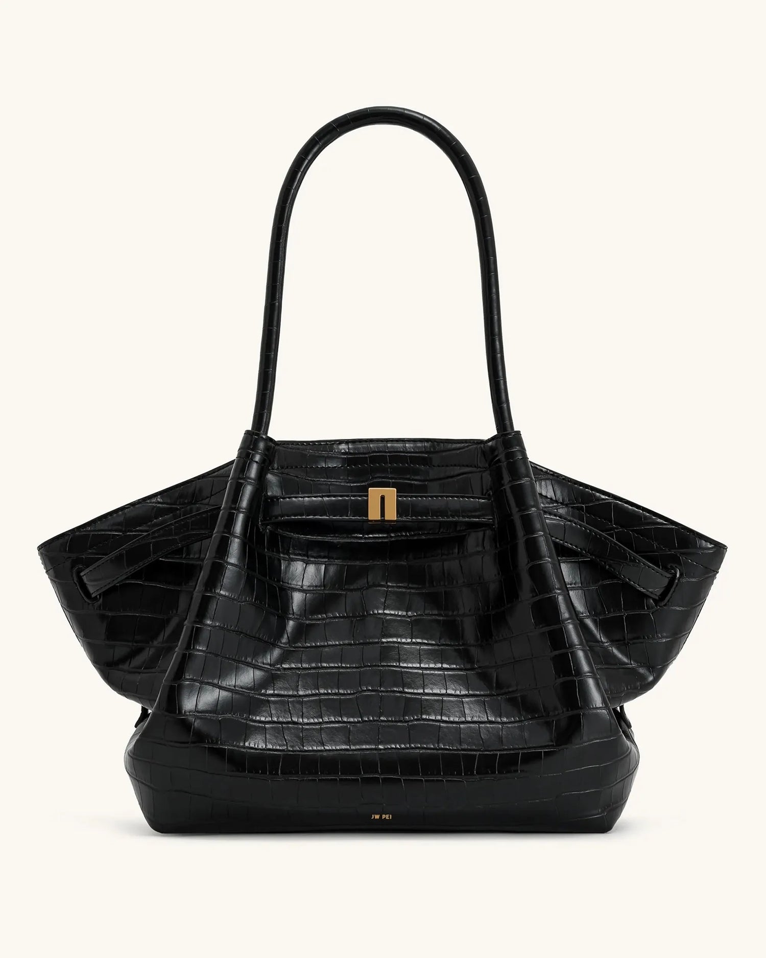 JW PEI Black Croc Women Hana Large Tote Bag - Black Croc SKU: JH306C05-12_Black Croc Image 01