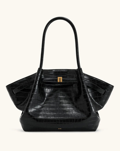 JW PEI Black Croc Women Hana Large Tote Bag - Black Croc SKU: JH306C05-12_Black Croc Image 01