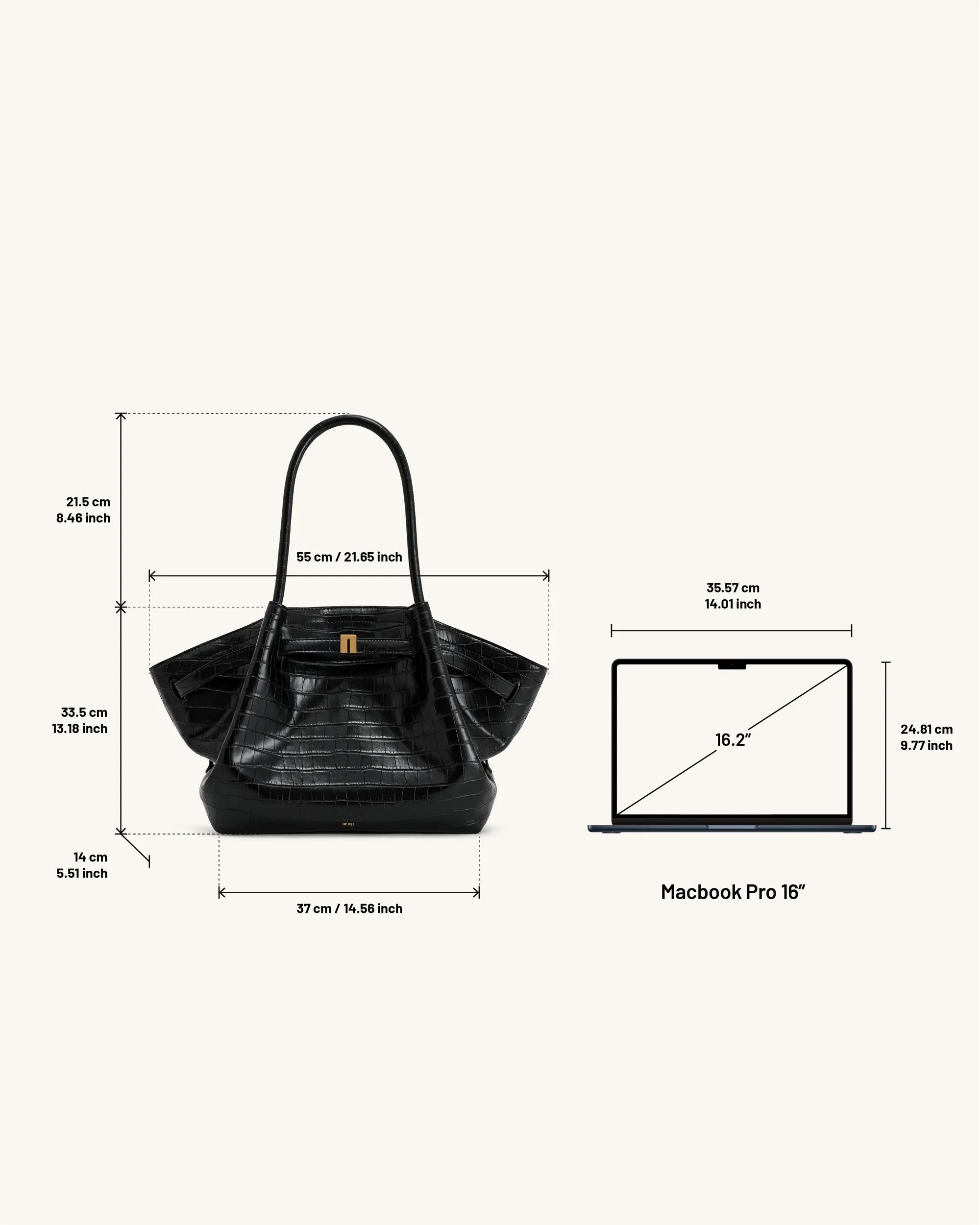JW PEI Black Croc Women Hana Large Tote Bag - Black Croc SKU: JH306C05-12_Black Croc Image 02