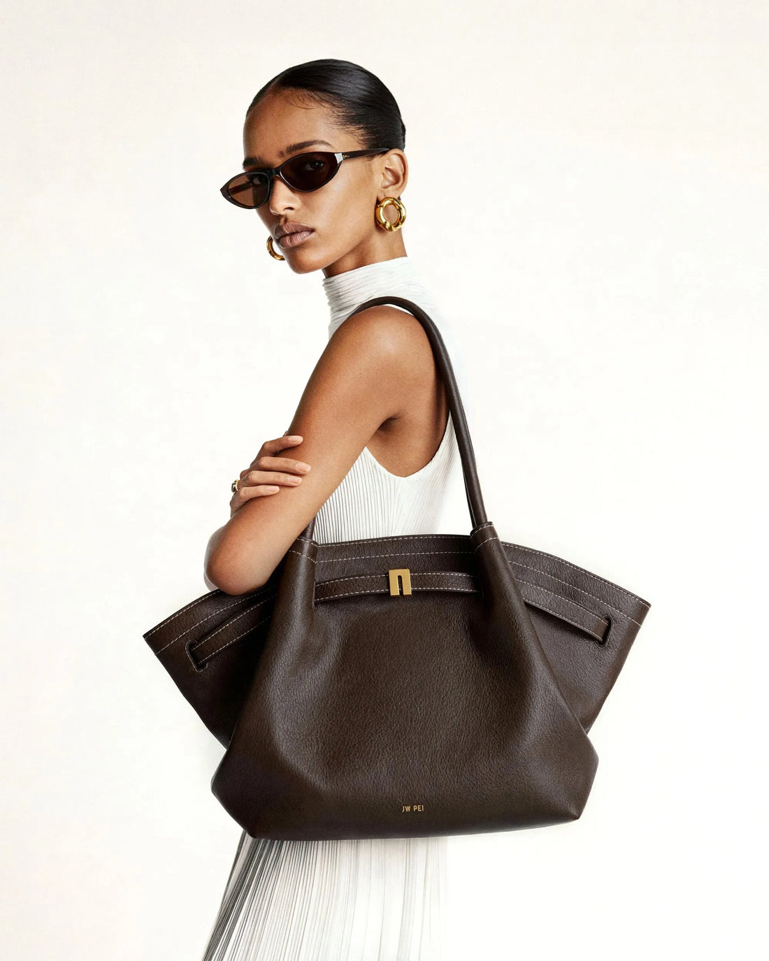 JW PEI Dark Brown Women Hana Large Tote Bag - Dark Brown SKU: JH306C05-30_Dark Brown Image 02