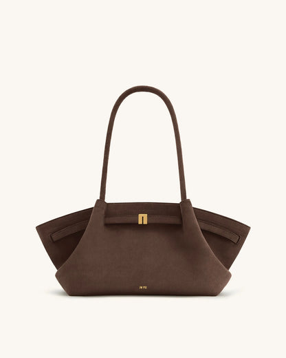 JW PEI Dark Brown Women Hana Wide Faux Suede Tote Bag - Dark Brown SKU: JH306D06-30_Dark Brown Image 01