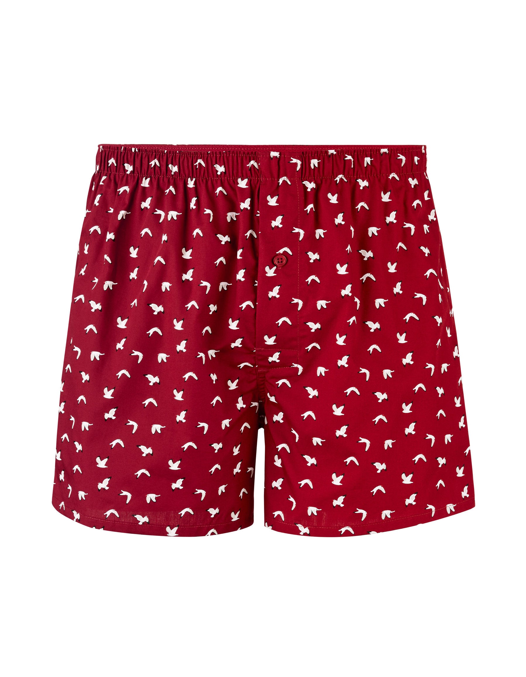 Cotton Boxer Shorts With Seagull Patterns - Burgundy_01