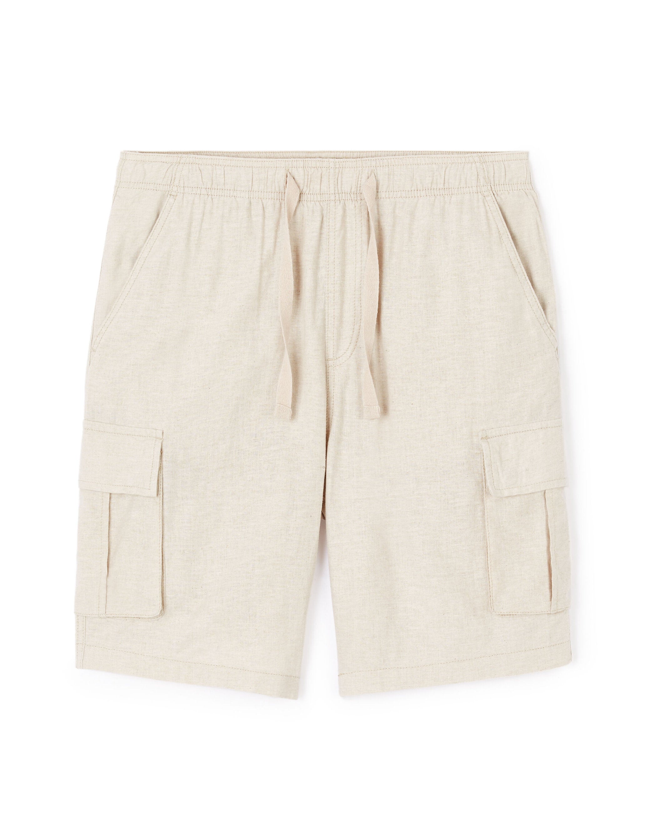 Linen And Cotton Bermuda Shorts - Ecru_01