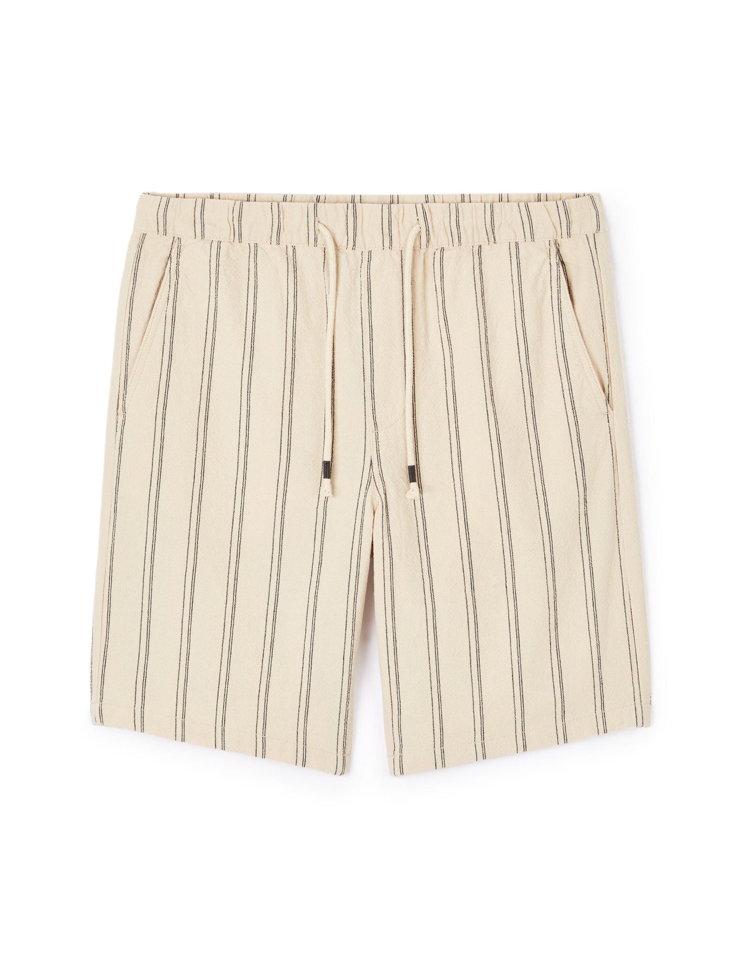 Striped Cotton Bermuda Shorts - Beige_01