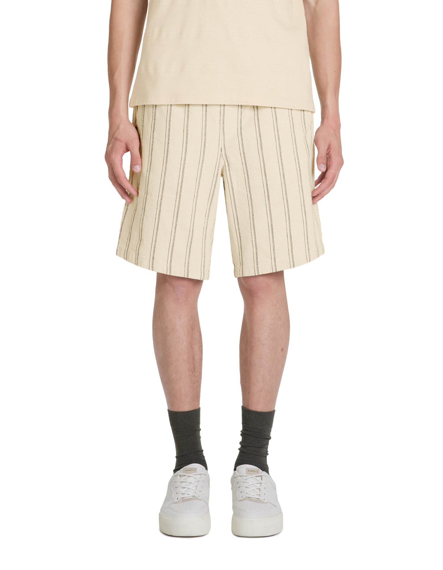 Striped Cotton Bermuda Shorts - Beige_02