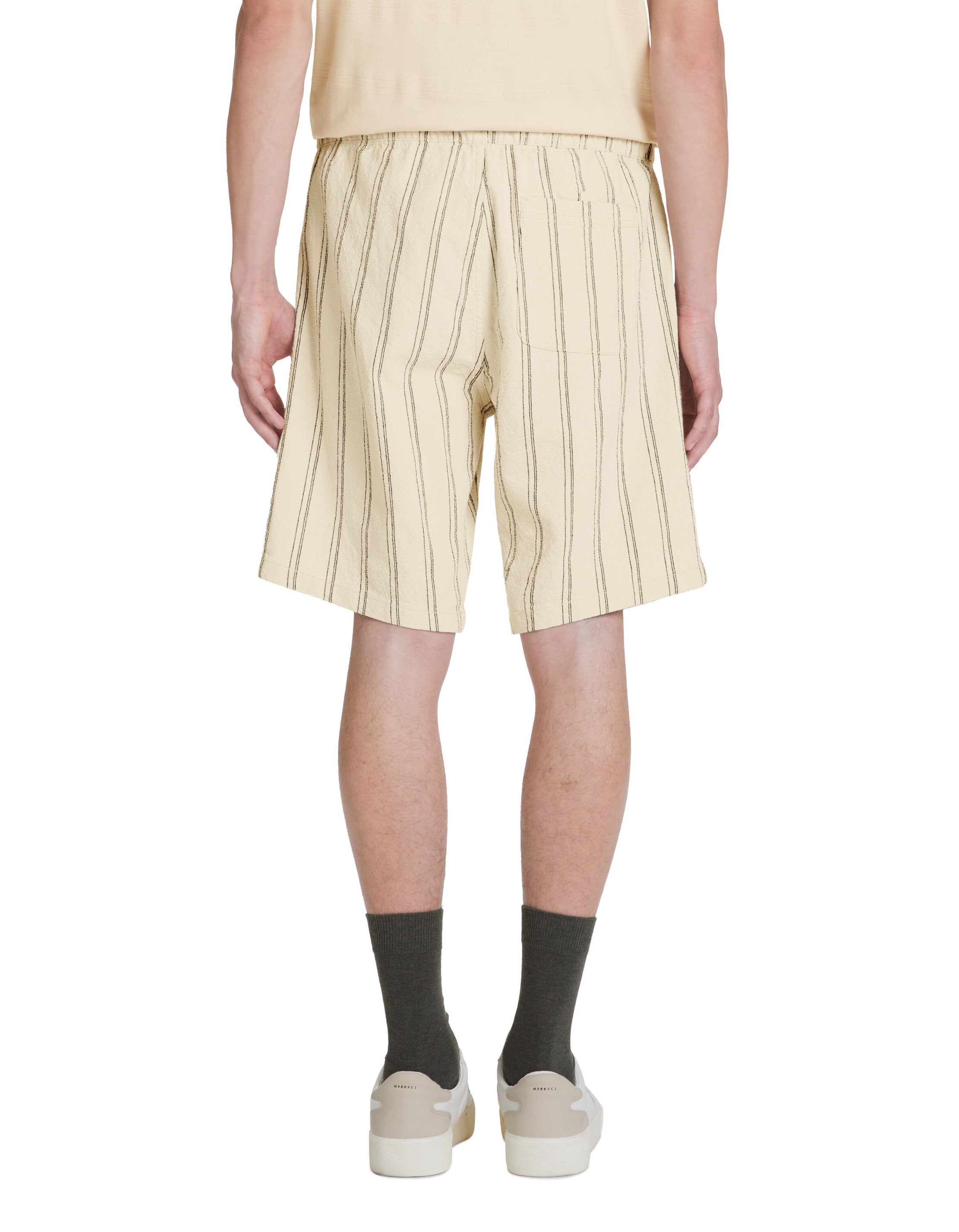 Striped Cotton Bermuda Shorts - Beige_04