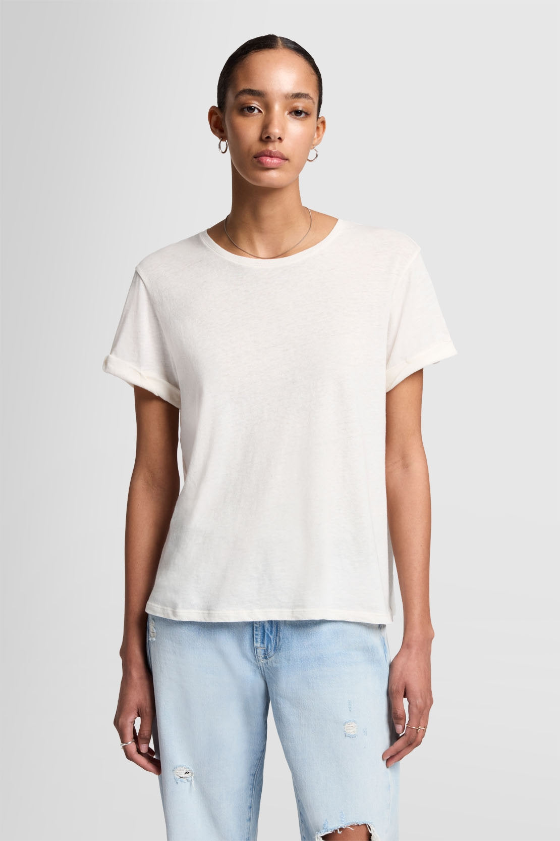 Roll Slv T-Shirt Linen White_01