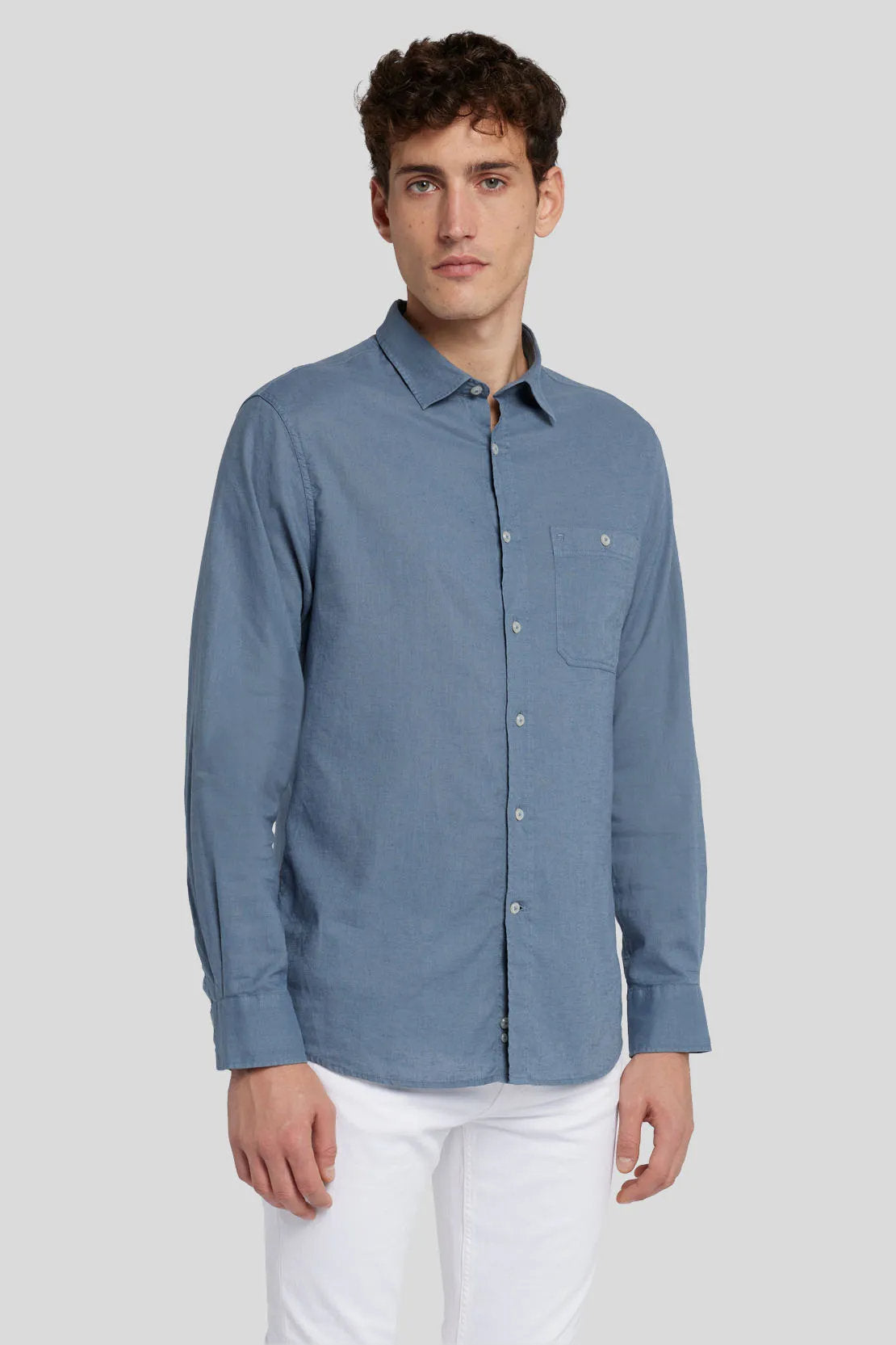 One Pocket Shirt Cotton Linen Dusty Blue_JSFM4280DB_DB_01