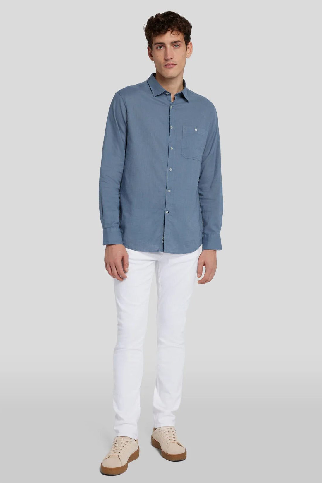 One Pocket Shirt Cotton Linen Dusty Blue_JSFM4280DB_DB_02