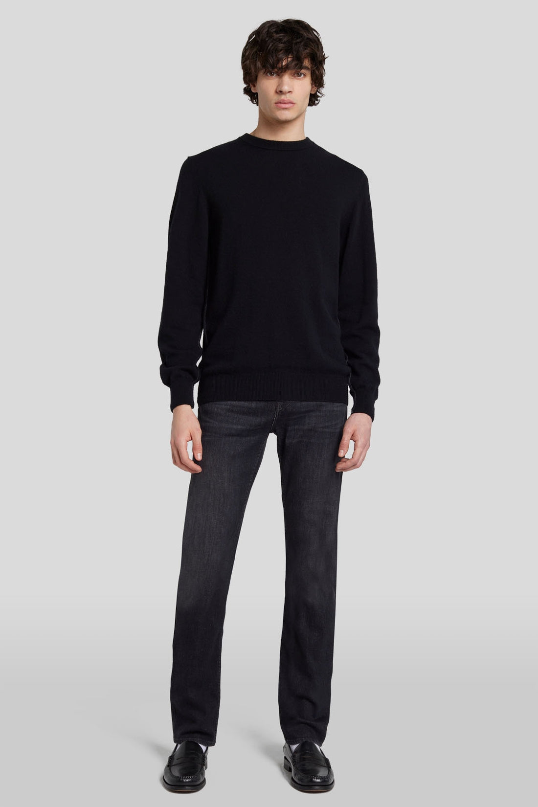 Crew Neck Knit Cashmere W/ Stitch Detail Black_JSHM2360BK_BK_01