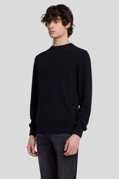 Crew Neck Knit Cashmere W/ Stitch Detail Black_JSHM2360BK_BK_06