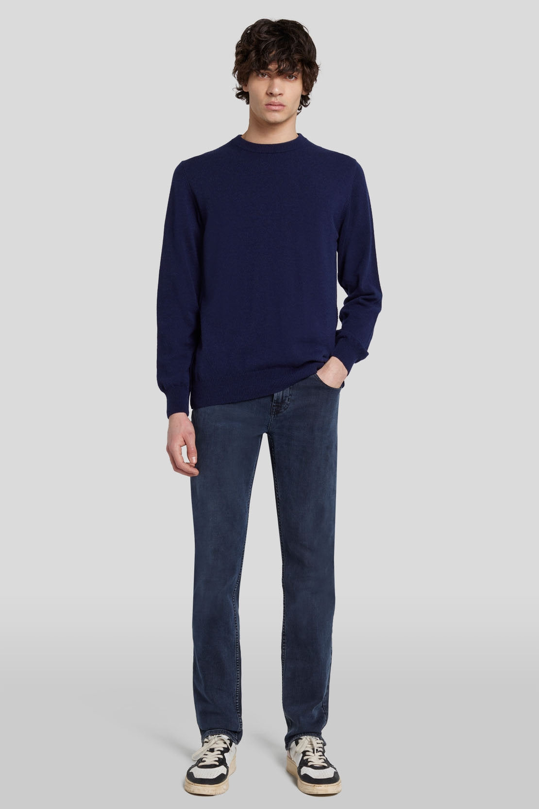 Crew Neck Knit Cashmere W/ Stitch Detail Navy_JSHM2360NA_NA_02