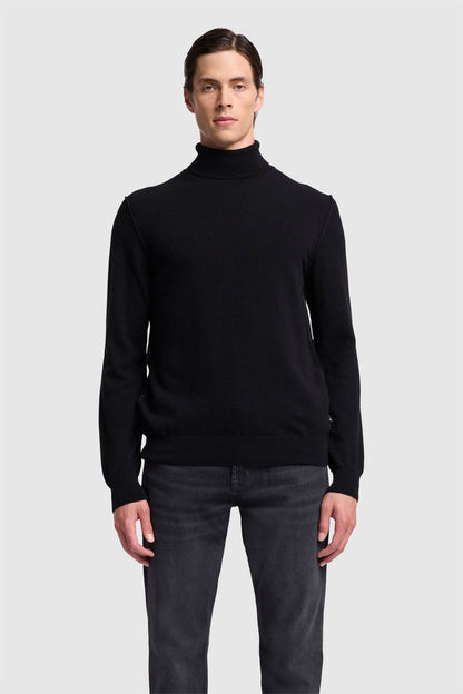 Turtle Neck Knit Cashmere W/ Stitch Detail Black_JSHM236NBK_BK_01