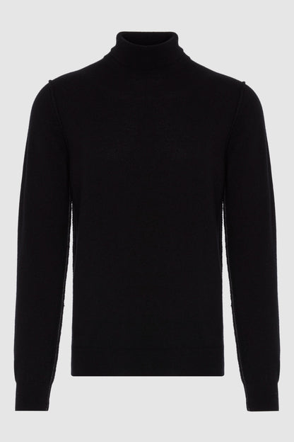 Turtle Neck Knit Cashmere W/ Stitch Detail Black_JSHM236NBK_BK_06